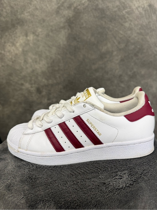 adidas Shoes - Adidas Superstar White Burgundy Gold Shell-Toe Sneakers Size 6